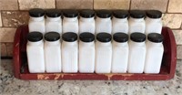 Antique Milk Glass Spice Jar Set w/ Rack