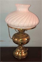 Antique Hurricane Globe Brass Table Lamp Works