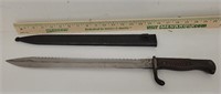 WW1 wood handled Sawback bayonet with sheath