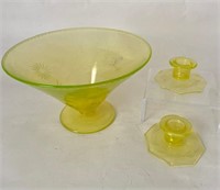 3 VINTAGE PIECES OF VASELINE GLASS