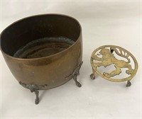 ANTIQUE ENGLISH BRASS FOOTED CONTAINER