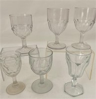 6 EARLY AMERICAN PRESS GLASS GOBLETS