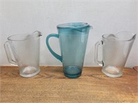 3 Water Pitchers 2 Clear Glass@5 3/4inAx7 1/2inWx