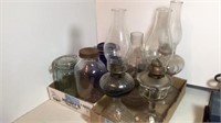 4 Oils Lamps and 3 Mason Jars