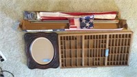 Antique Picture Frame, Printers Box, US Flag Kit