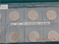 1971 – 1973  50 cent coins (10)