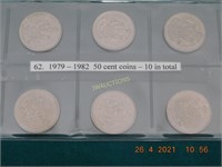 1979 – 1982  50 cent coins (10)