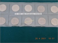1969 – 2002  50 cent coins (10)