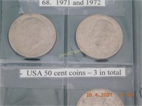 1971 and 1972, USA 50 cent coins (3)