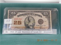 1923  25 cent  Dominion of Canada bill