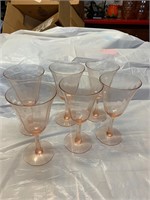 Block Optic Pink Depression Footed  Wine Glasses
