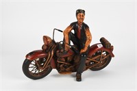 LARGE RESIN MAN ON MOTORCYCLE 18"X13"