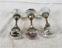 Lot Of 3 Vintage Glass Doorknobs W/ Spindles