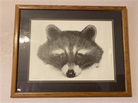 Pencil Signed Raccoon Print, numbered