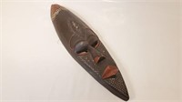 African Mask Carved Wood w/ Metal Details