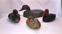 3 DUCK DECOYS & CARVED STONE DUCK BOWL