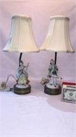 PAIR COURTING COUPLE PORCELAIN LAMPS