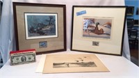 8 WATERFOWL RELATED PRINTS W/ DUCK STAMPS