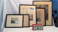 5 PENCIL SIGNED ETCHING PRINTS