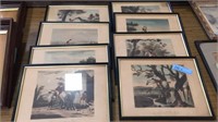 8 EQUESTRIAN HUNTING PRINTS IN FRAMES