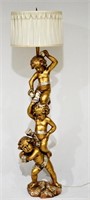 Gold Gilted Figural Cherub Floor Lamp 66"h