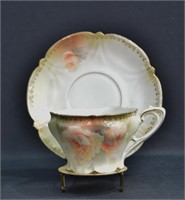 Prussia Hand Painted Porcelain Tea Cup & Saucer