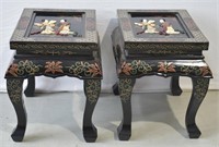 2 Antique Chinese Side Tables - Black Lacquer