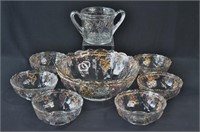 8 pcs Early Pressed Glass Berry Bowl Set