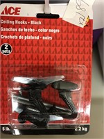 (2x bid) 2 Pc Pack Ceiling Hooks Black