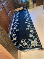 Long black or blue rug 7 ' x 2' tan green accents
