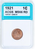 Coin 1921 Lincoln Wheat Cent - ACGS MS66 RD