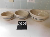 3 Blue Band Crock Bowls