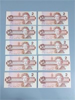Canadian 1986 Uncirculated $2.00 Dollar Bills