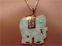 14K Gold Large Jade Elephant Necklace