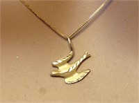 14K Gold Flying Dove Pendant Necklace
