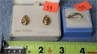 14K Gold Ear Rings & 14K White Gold Ring
