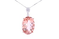 28.75 cts. Morganite & Diamond 14k Gold Necklace