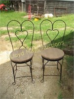 Pair of Wrought Itron & Wood Cafe Chairs