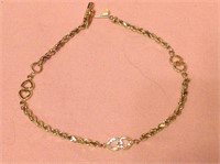 14K Gold Rope And Heart Diamond Cut Bracelet
