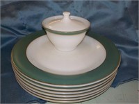 Early Pyrex, 6- 10" plates and a sugar