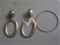 Marked 925 clip earrings and bracelet 6.5 DWT