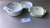 Corning ware dishes 10” with lid, 8” with lid and