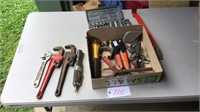 Pipe wrench, air ratchet,sockets, hammer, pulley,