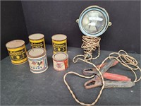 Vintage GE Light With Cables & 5 Tins