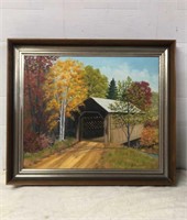 Signed E. Rouleau Oil Covered Bridge Scene