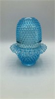 Hobnail Blue Glass Fairy Lamp Ruffled Edge
