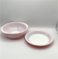 Pyrex Pink Pie Plate & Handled Bowl