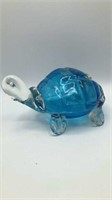 9" Aquamarine Blue Art Glass Turtle Tortoise