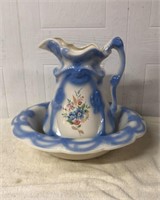 Blue Transferware Pottery Wash Bowl Set