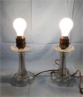 Pair 1940's Glass Boudoir Dresser Lamps WORKS